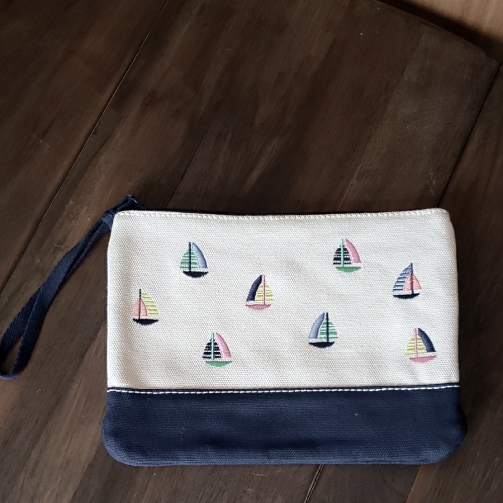 Land's End NWOT Sailboat Embroidered Canvas Pouch Bag
